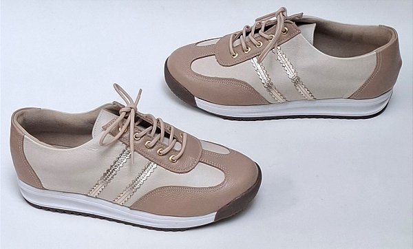 Tênis couro off white/ nude/ champanhe