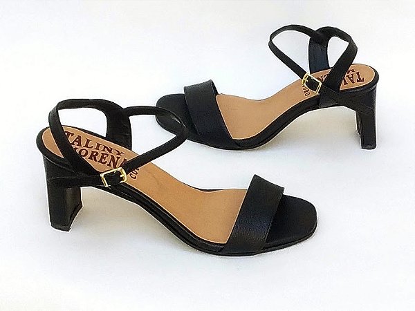 Sandália LINY , salto  8 cmts, couro preto