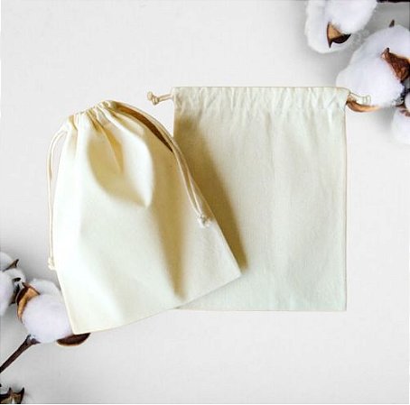 Saquinho Ecobag Tecido 100% algodão Medida 12 largura x 20 Altura Cordão Duplo Liso Sem Estampa