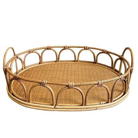 Bandeja Rattan e Madeira - Média 42 cm