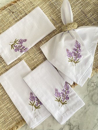 Guardanapo Branco Bordado Lavanda