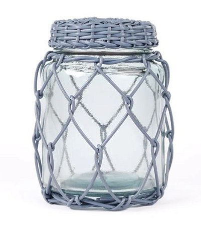 Pote De Vidro Multiuso Jurerê M (Vime Sintético) - Azul Jeans