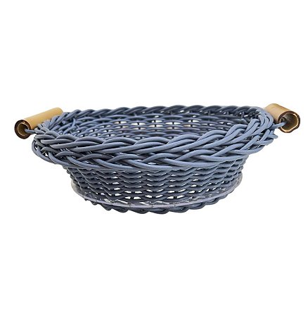 Cesta De Pão Redonda Jurerê Azul Jeans - Vime Sintético C/Alça de Bambu P