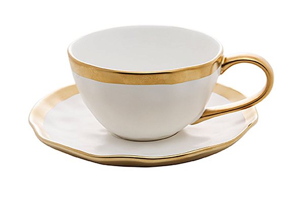 Xícara De Chá e Pires Porcelana Branco e Dourado Dubai  Wolff