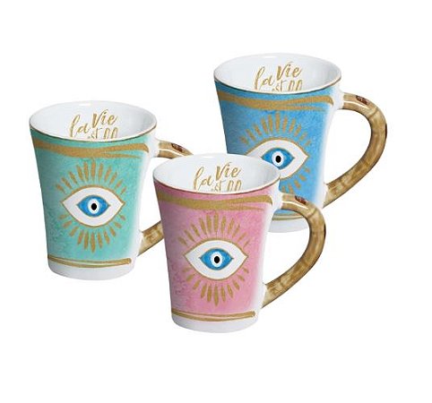 Caneca Olho Grego La Vie - Cj 3 peças