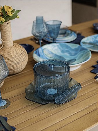 Balde de Gelo Acrílico Azul Bolhas com Pegador