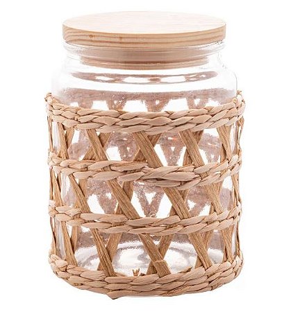 Pote Vidro Borossilicato com Sisal e Tampa Madeira Wolff | 750ml