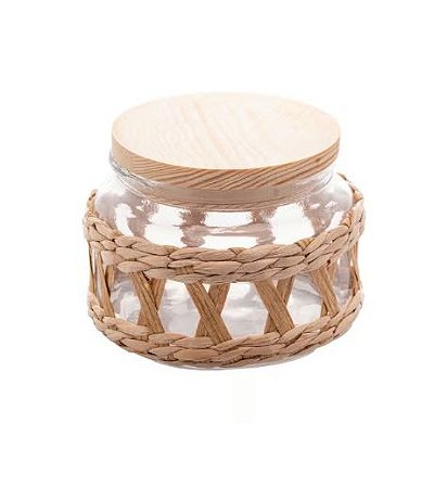 Pote Vidro Borossilicato com Sisal e Tampa Madeira Wolff | 350ml