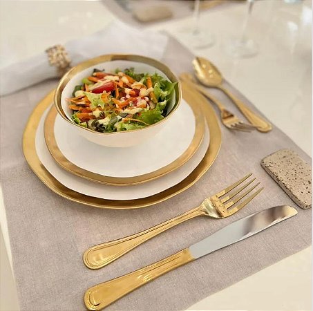 Bowl em Porcelana Branco e Dourado Dubai 15x6cm - WOLFF