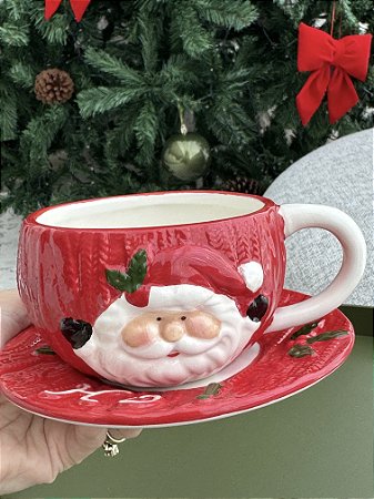 Xícara com Pires Relevo Noel