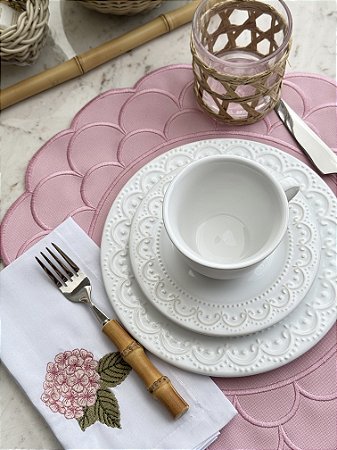 Jogo Americano Impermeável Rosa Formato de Flor