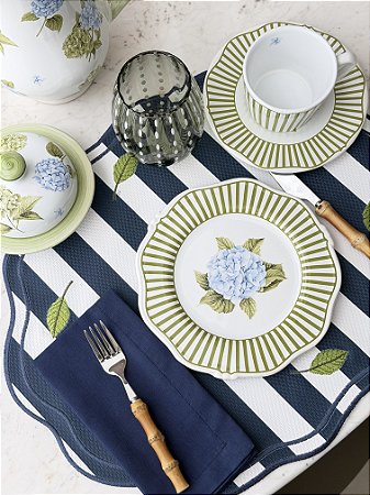 Jogo Americano Frescor Oval Listras Azul Marinho Impermeável