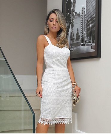 Vestido Midi Off White Renda Guipir - Luzia Fazzoli