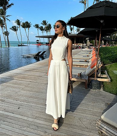 vestido midi off white dulce - carol dias