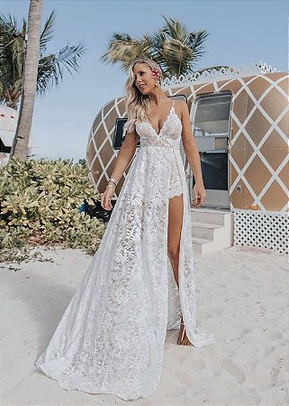 vestido longo off white rendado