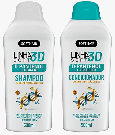 Soft Hair D-Pantenol e Colageno Linha 3D soft Shampoo e Condicionador 500mL