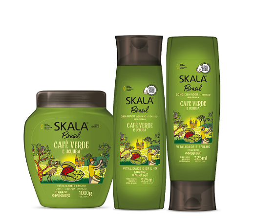 Skala Brasil Kit Shampoo, Creme de Tratamento e Condicionador Café Verde e Ucuuba