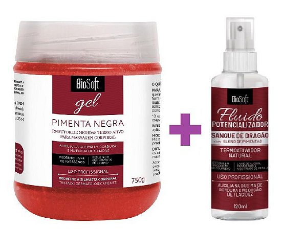 Combo Biosoft Gel Pimenta Negra+Fluido Redutor De Medidas E Gorduras Localizada Profissional