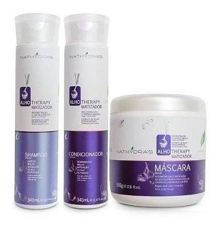 Kit Matizador Alho Therapy Nathydras Shampoo,Condicionador E Máscara