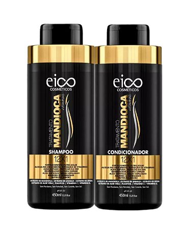 Kit Shampoo + Condicionador Tratamento Mandioca + Vitaminas 12×1 Eico 450 mL