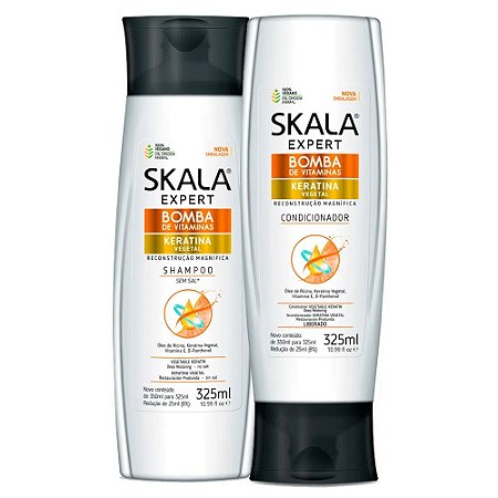 skala bomba de vitaminas keratina vegetal Kit shampoo + condicionador 325ml