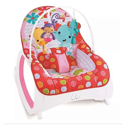 Cadeira de Descanso Musical para Bebê Safari Vermelho e Rosa