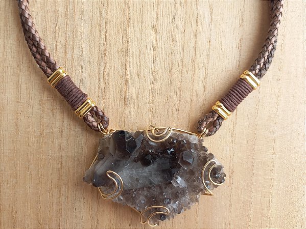 Colar curto dois cordões de quartzo fumê