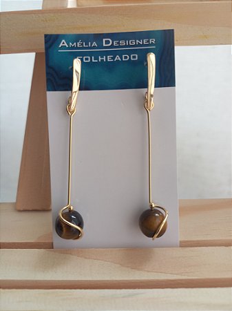 Brinco longo de olho de tigre