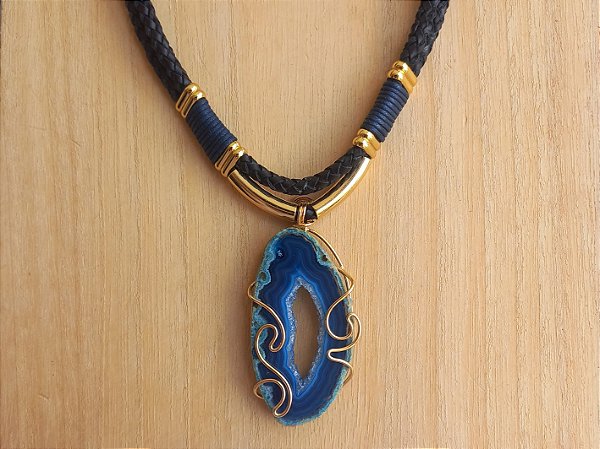 Colar dois cordões de ágata geodo