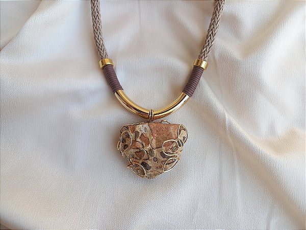 Colar grosso de jaspe leopardo