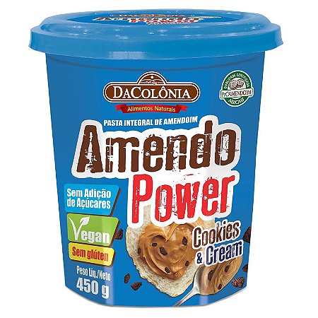 Pasta de Amendoim Amendo Power com Cookies & Cream 450g