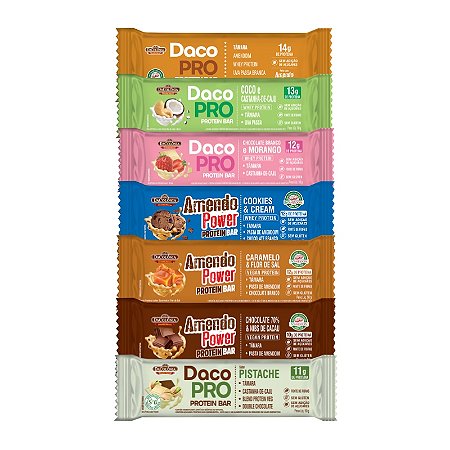Kit Experimentação Protein 7 sabores (01 un de cada: amendoim, caramelo, chocolate, cookies, morango, coco e pistache)