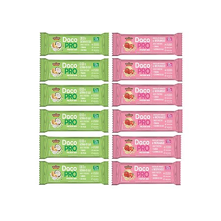 Combo Protein Bar DacoPRO 12 un (6 Barras de cada sabor: Coco e Morango)