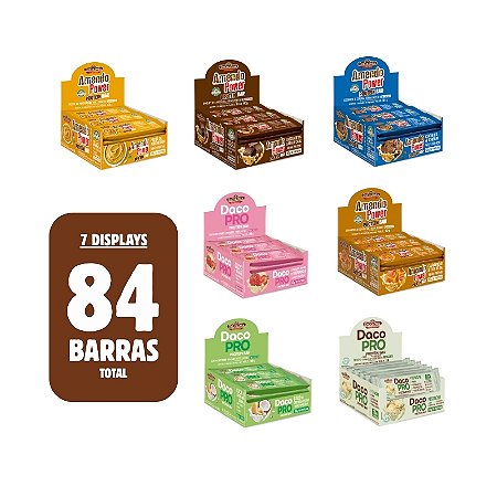 SUPER COMBO PROTEIN BAR - 7 DISPLAYS (01 DISPLAY DE CADA SABOR - TOTAL 84 BARRRAS)