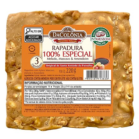 Rapadura 100% Especial com Melado & Amendoim 220g