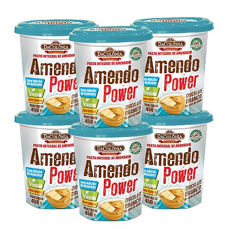 Kit 06 unidades de Amendo Power Chocolate Branco ao Leite de Coco 450g