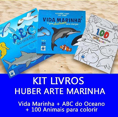 KIT de livros Huber Arte Marinha  : ABC + Vida Marinha + Colorir