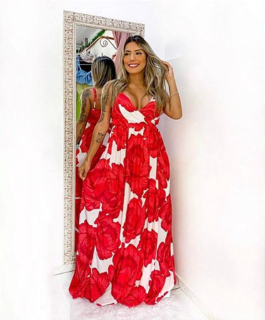 Vestido longo envelope - roses