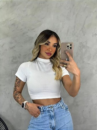 Cropped canelado de gola