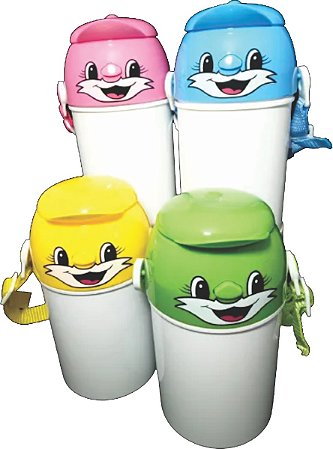 Squeeze de Polímero Branco com Tampa Rostinho e Botão de Abertura  - 400ml