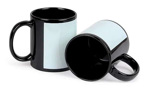 CANECA DE CERÂMICA PRETA COM TARJA BRANCA