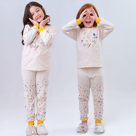Pijama Unissex Inverno com punho: Rabiscos Felizes.