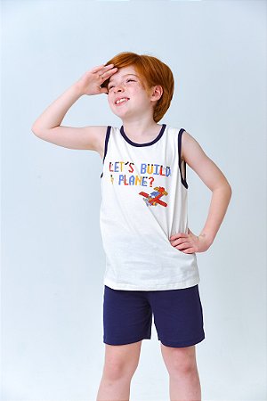 Pijama Infantil Verão Regata Menino Avião Interativo:  Let's Build a Plane?