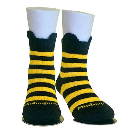 Meia Infantil Menina Feminina Cano Médio Abelhinha antena 3D