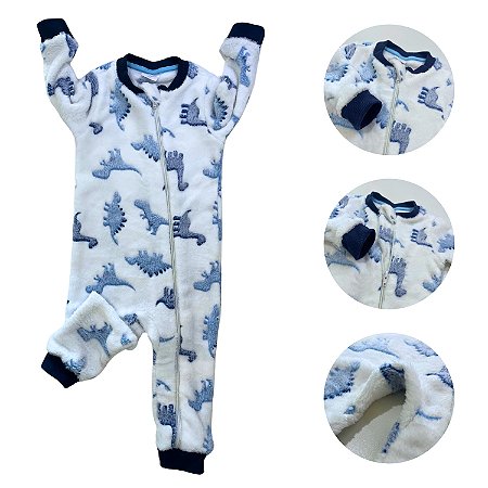 Macacão com zíper Soft Fleece Dino Fleece 1, 2 e 3 anos