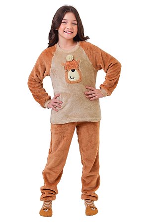 Pijama Inverno Soft Fleece Unissex - Urso Touca Pompom