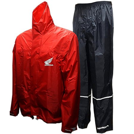 Conjunto Capa + Calça de Chuva Honda Nylon Vermelho tamanhos P/M/G