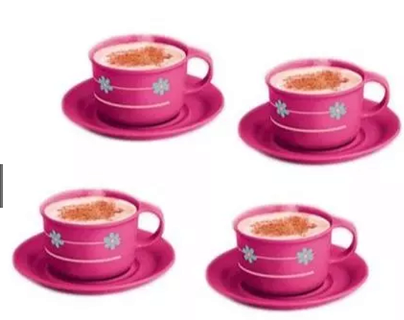 TUPPERWARE XÍCARA ROSA PROVENÇAL COM PIRES 150ML KIT 4 PEÇAS