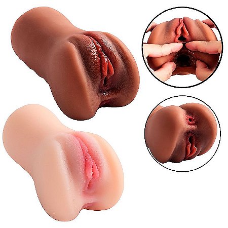 Masturbador Masculino Formato Vagina e Ânus - 16,5x9cm - MARROM