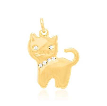 PINGENTE ROMMANEL GATO / GATINHA COM CRISTAL NOS OLHOS E COLEIRA 541152
